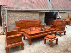 bàn ghế triện tranh vách trơn gỗ hương đá