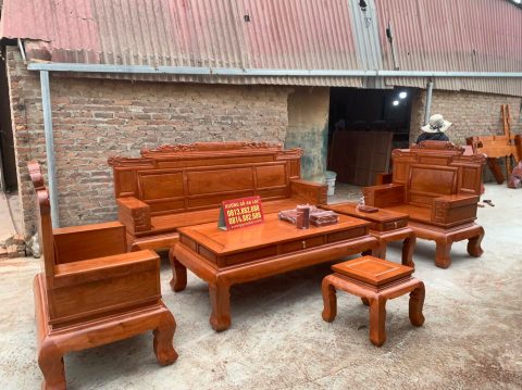 bàn ghế triện tranh vách trơn gỗ hương đá