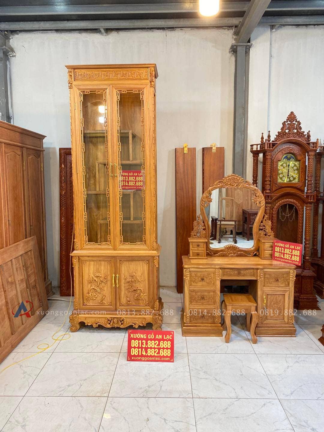 Bàn Trang Điểm Louis Hoa Hồng Gỗ Gõ Đỏ Kích Thước 1m6x1m2 (Chị Mai, Quảng Ninh) 8 bàn phấn gỗ gõ đỏ cao cấp