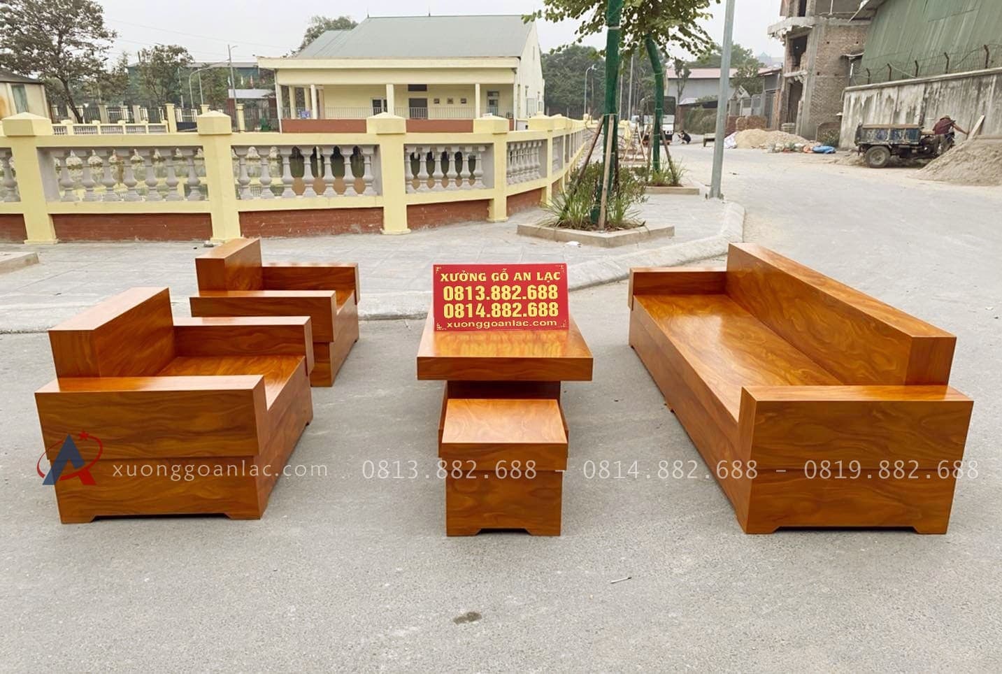 Bộ Sofa Chữ H Giả Nguyên Khối Veneer Gỗ Cẩm Vàng Siêu Vân 1 sofa chữ H giả nguyên khối gỗ cẩm vàng