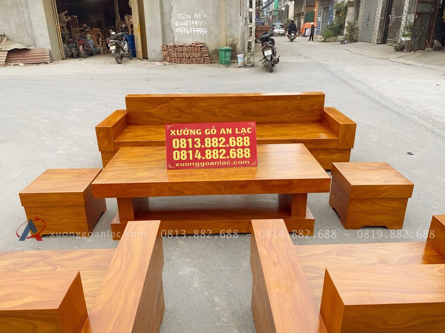 Bộ Sofa Chữ H Giả Nguyên Khối Veneer Gỗ Cẩm Vàng Siêu Vân 11 sofa gỗ hiện đại
