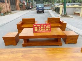 Bộ Sofa Chữ H Giả Nguyên Khối Veneer Gỗ Cẩm Vàng Siêu Vân 9 bàn ghế sofa giả nguyên khối