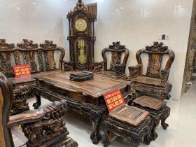 nội thất phòng khách gỗ mun hoa lào