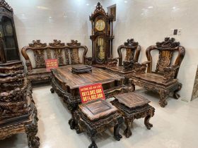 đồng hồ tứ trụ gỗ mun hoa Lào