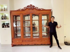 tủ rượu đục hoa lá tây