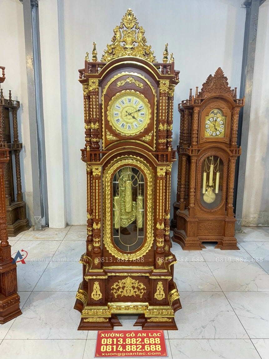 Mẫu Đồng Hồ Tứ Trụ Cao 2m3 Gỗ Hương Đá Nam Phi Dát Vàng Đài Loan Cao Câp (Chú Khánh, Nam Định) 8 đồng hồ tứ trụ cao 2m3 gỗ hương đá Nam Phi