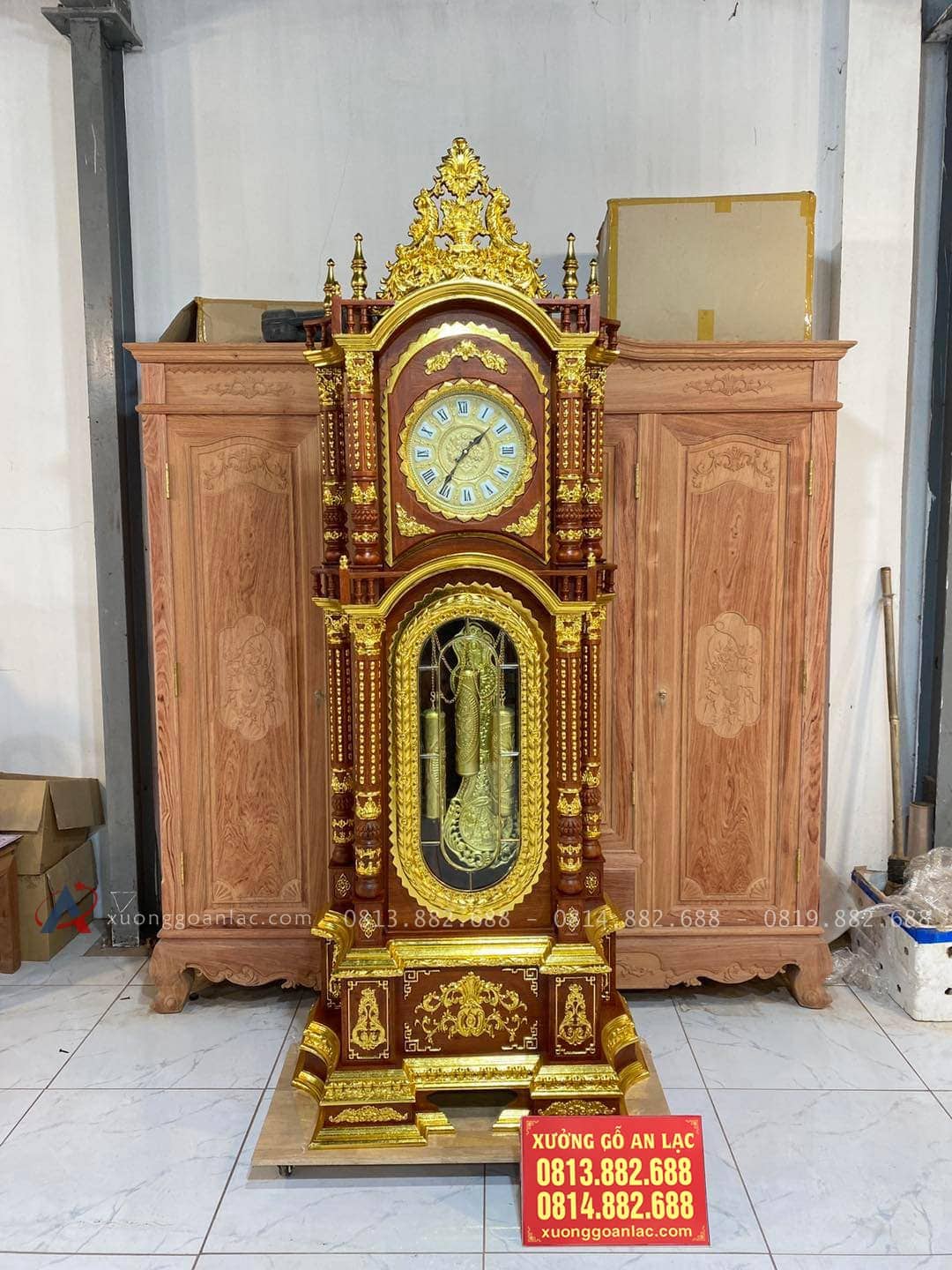 Mẫu Đồng Hồ Tứ Trụ Cao 2m3 Gỗ Hương Đá Nam Phi Dát Vàng Đài Loan Cao Câp (Chú Khánh, Nam Định) 11 đồng hồ louis hoàng gia