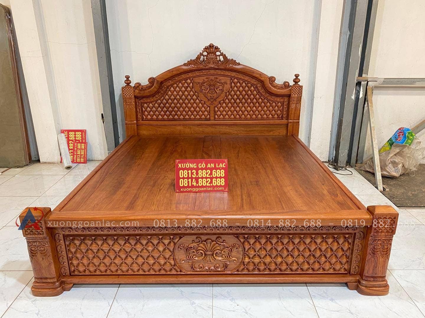 Giường cột vòm lan tây vách trám Hương Đá 180x200cm 18 giường ngủ hoàng gia gam màu cánh gián sang trọng