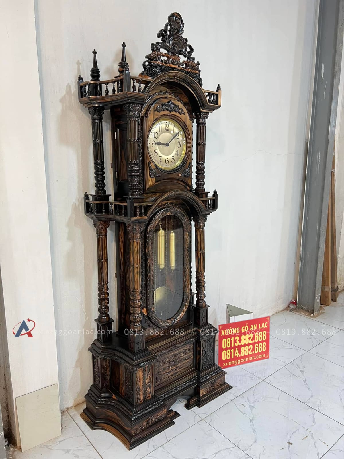 Mẫu Đồng Hồ Cây Tứ Trụ Vát Cao 2m3 Gỗ Mun Hoa Lào Cao Cấp (Anh Năm, Bắc Ninh) 7 mẫu đồng hồ cây louis hoàng gia