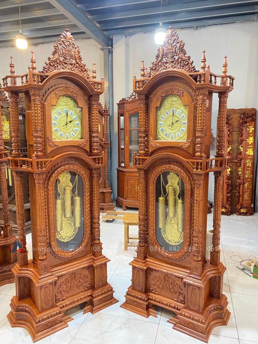 Mẫu Đồng Hồ Tứ Trụ Vát Cao 2m3 Gỗ Hương Đá Hàng Tuyển Mẫu Mới (Anh Toán, Thanh Hóa) 14 đồng hồ cây 2m3 gỗ hương đá thiết kế tứ trụ