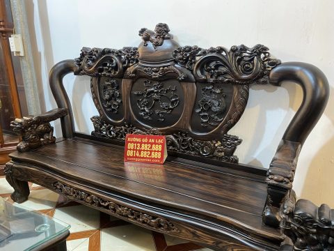 Bộ ghế nghê đỉnh gỗ mun hoa Lào