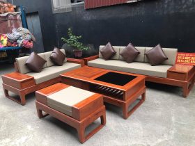 sofa góc chân quỳ gỗ hương đá