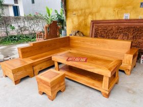 Sofa góc chữ L gỗ gõ đỏ
