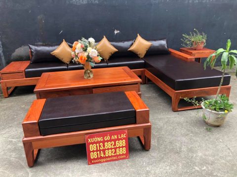 sofa góc l gỗ hương đá hàng đóng hộp