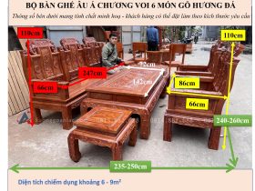 KÍCH THƯỚC BỘ BÀN GHẾ ÂU Á CHƯƠNG VOI 6 MÓN GỖ HƯƠNG ĐÁ