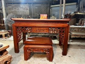 án gian thờ đục sen cổ triện gỗ hương đá