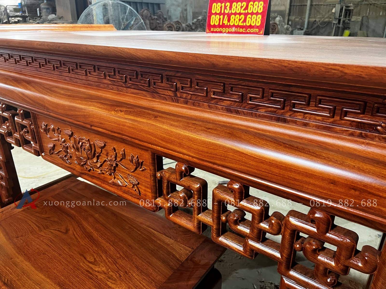 Mẫu án gian đục sen cổ triện 187x97x127cm giao Hà Nam 22 phần cổ án gián đục triện đều đẹp