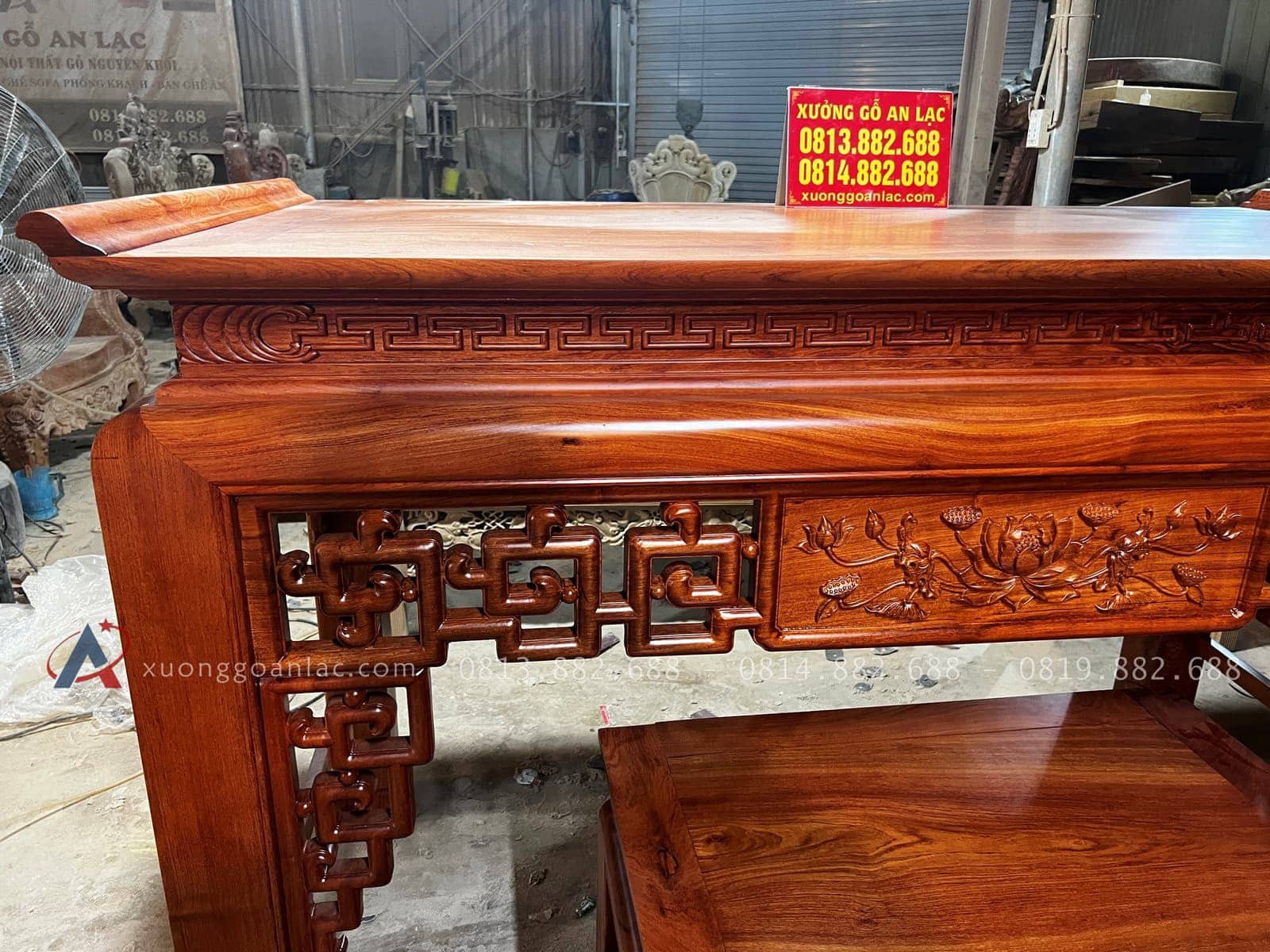 Mẫu án gian đục sen cổ triện 187x97x127cm giao Hà Nam 23 dạ án gian đục criện thủng hoa sen
