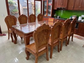 bàn ăn 8 ghế louis tựa trơn hàng cao cấp