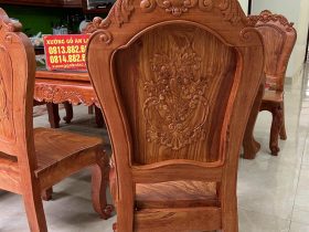 Bộ bàn ăn 8 ghế Louis tựa trơn chọn vân cực vip gỗ hương đá (Chị Chiến, Quảng Ninh) 11 mặt lưng của ghế louis hoàng gia
