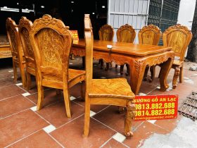 Bộ bàn ăn Louis hoàng gia 8 ghế tuyển gỗ lựa vân gỗ hương đá siêu Vip (Anh Hùng, Nam Định) 14 góc nghiêng của ghế ăn louis