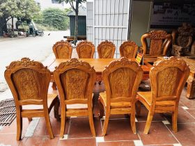 Bộ bàn ăn Louis hoàng gia 8 ghế tuyển gỗ lựa vân gỗ hương đá siêu Vip (Anh Hùng, Nam Định) 15 bàn ăn 8 ghế louis hoàng gia