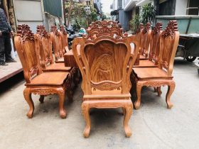 Siêu phẩm bàn ăn nguyên khối 2m5 và 10 ghế louis đục hai mặt gỗ hương đá (Chị Thuận, Hải Dương) 14 bàn ghế ăn gỗ hương đá nguyên khối