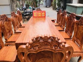 Siêu phẩm bàn ăn nguyên khối 2m5 và 10 ghế louis đục hai mặt gỗ hương đá (Chị Thuận, Hải Dương) 15 bàn ăn nguyên khối với 10 ghế louis