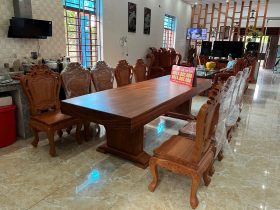 bộ bàn ăn nguyên khối gỗ gõ đỏ 10 món