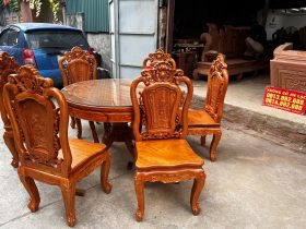 Bộ bàn ăn tròn 6 ghế hồng hạt khung 4 ván 2cm (Cô Sáu, Hà Nội) 8 bộ bàn ăn louis hoàng gia