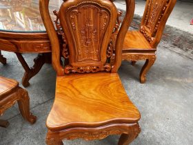Bộ bàn ăn tròn 6 ghế hồng hạt khung 4 ván 2cm (Cô Sáu, Hà Nội) 9 ghế louis hoàng gia