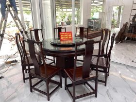 Bộ bàn ăn tròn mâm xoay 2 tầng và 8 ghế minh gỗ cẩm lai ghép mộng thủng tàu siêu vip (Bác Thông, Bắc Ninh) 7 Bàn ăn gỗ cẩm lai quý hiếm