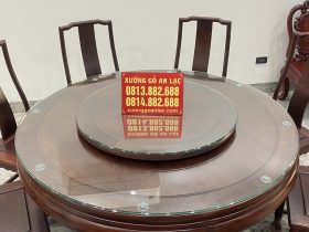 Bộ bàn ăn tròn mâm xoay 2 tầng và 8 ghế minh gỗ cẩm lai ghép mộng thủng tàu siêu vip (Bác Thông, Bắc Ninh) 9 mặt bàn tròn mâm xoay 2 tầng