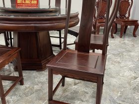Bộ bàn ăn tròn mâm xoay 2 tầng và 8 ghế minh gỗ cẩm lai ghép mộng thủng tàu siêu vip (Bác Thông, Bắc Ninh) 10 ghế minh ghép mộng thủng tàu