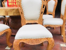 Bộ bàn ăn tròn nguyên khối 8 ghế louis hoàng gia bọc đệm cao cấp (Chú Lộc, Phú Thọ) 13 ghế ngồi louis hoàng gia không tay