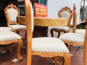 Bộ bàn ăn tròn nguyên khối 8 ghế louis hoàng gia bọc đệm cao cấp (Chú Lộc, Phú Thọ) 15 góc nghiêng của mẫu ghế louis