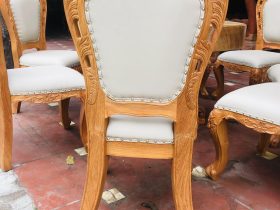 Bộ bàn ăn tròn nguyên khối 8 ghế louis hoàng gia bọc đệm cao cấp (Chú Lộc, Phú Thọ) 16 chân ghế thiết kế liền chắc chắn