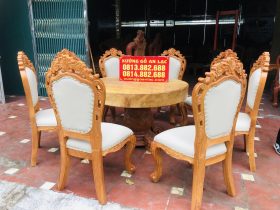 Bộ bàn ăn tròn nguyên khối 8 ghế louis hoàng gia bọc đệm cao cấp (Chú Lộc, Phú Thọ) 17 bộ bàn ghế ăn nguyên khối 8 ghế