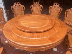 Bộ bàn ăn tròn mâm xoay 10 ghế louis gỗ gõ đỏ (Cô Vinh, Hà Nội) 11 thiết kế bàn tròn gỗ gõ đỏ