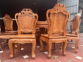 Bộ bàn ăn tròn mâm xoay 10 ghế louis gỗ gõ đỏ (Cô Vinh, Hà Nội) 16 ghế louis hoàng gia tân cổ điển