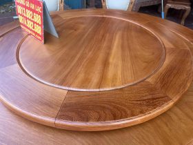 Bộ bàn ăn tròn xoay 1m55 với 8 ghế Louis bọc đệm gỗ gõ đỏ cao cấp (Chị Thanh, Hà Nam) 14 mặt mâm xoay gỗ gõ đỏ