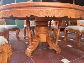 Bộ bàn ăn tròn xoay 1m55 với 8 ghế Louis bọc đệm gỗ gõ đỏ cao cấp (Chị Thanh, Hà Nam) 15 chân trụ bàn ăn gỗ gõ đỏ
