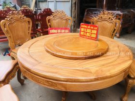 Bộ bàn ăn tròn xoay 1m37 và 8 ghế louis hoa lá tây gỗ gõ đỏ (Anh Tiến, Hà Nam) 12 bàn ăn tròn khung ván dày dặn
