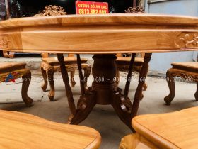 Bộ bàn ăn tròn xoay 1m37 và 8 ghế louis hoa lá tây gỗ gõ đỏ (Anh Tiến, Hà Nam) 13 hệ chân bàn ăn gỗ gõ đỏ độc đáo