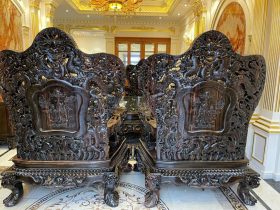 bàn ghế cửu long bát mã đục 2 mặt