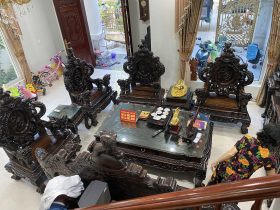 bàn ghế rồng đỉnh 10 món gỗ mun hoa Lào hàng vip