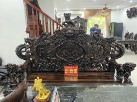 bàn ghế rồng đỉnh gỗ mun hoa Lào đục tay thủ công