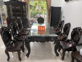 mẫu bàn ăn gỗ mun hoa lào louis hoàng gia