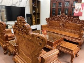 bàn ghế louis hoàng gia gỗ hương đá 6 món