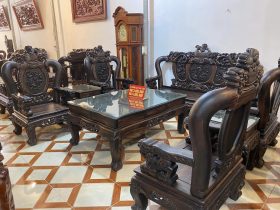 mẫu bàn ghế nghê đỉnh gỗ mun hoa Lào